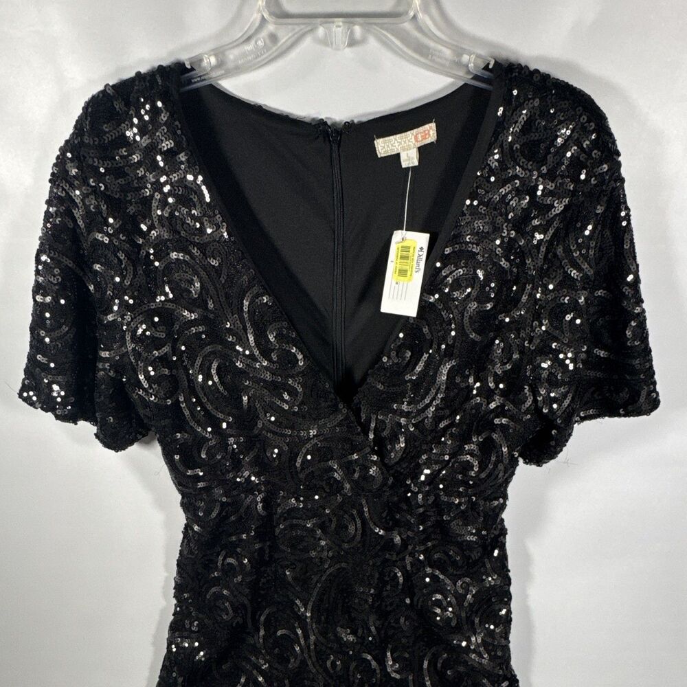 Gianni Bini Black Sequin Swirl Mini Dress V-Neck Short Sleeve Zip Size L